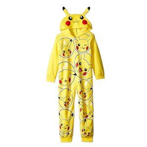 Pokemon Pikachu Boys Hooded Pajamas‎ 4 Overall Zipper Fleece 4T NWT